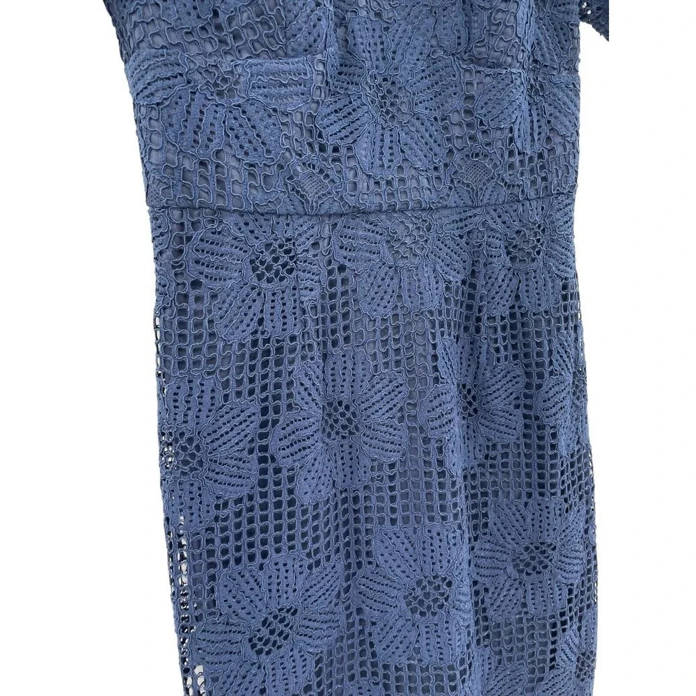 Trina Turk Women's Navy Blue Lace Sheath Dress Short Sleeve Back Zip Size 2 - Picture 7 of 13